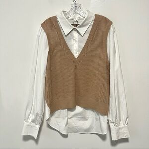 NEW Veronica Beard Lark Mixed Media Sweater Vest Camel Brown XL